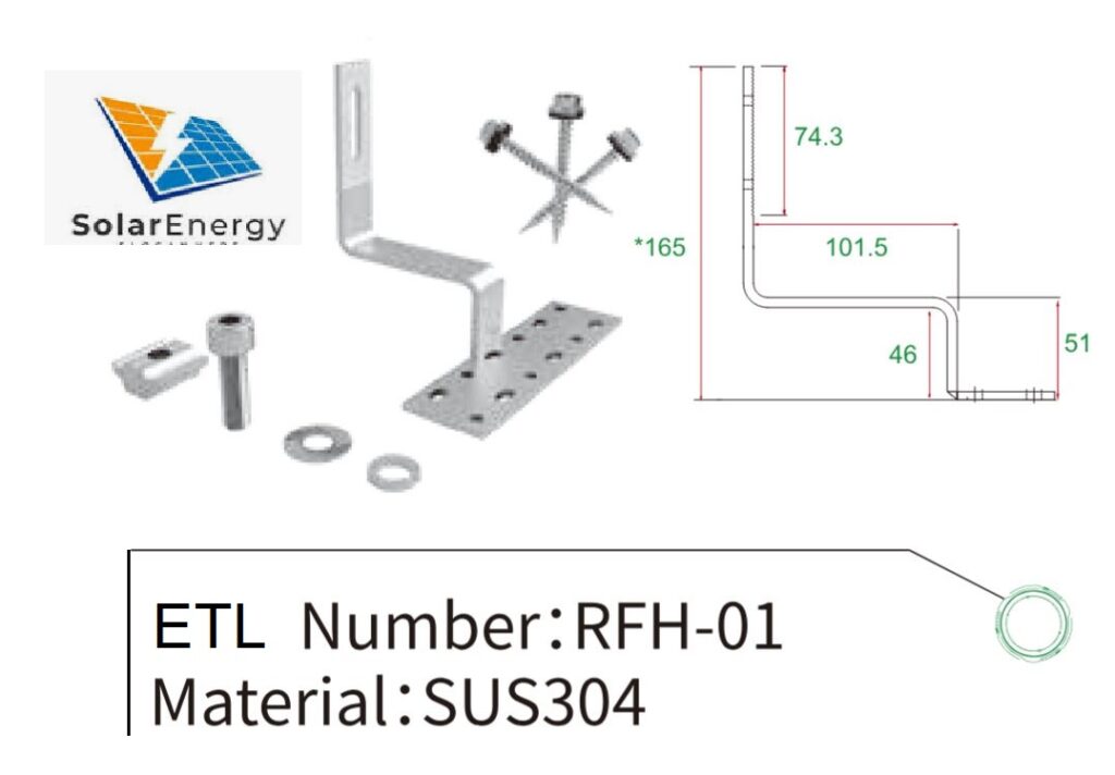 SUS304 Solar Kit Stainless Steel Tile Roof Hook 100mm – ETL